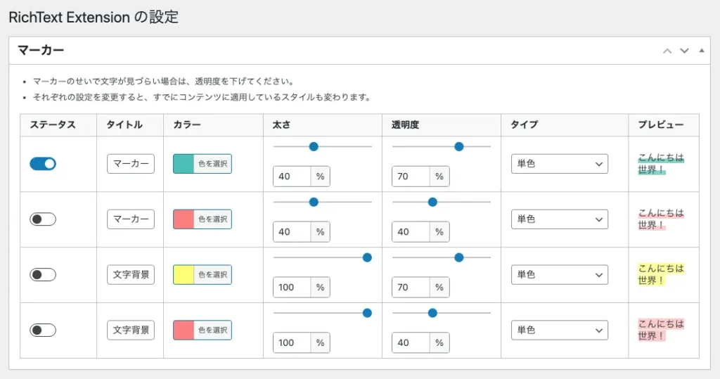 RichText Extension設定画面